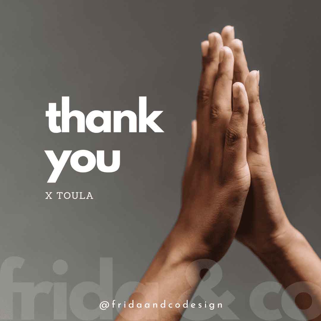 Hands in prayer.
Thank you to all the people who helped build the Frida and Co. Design website.
